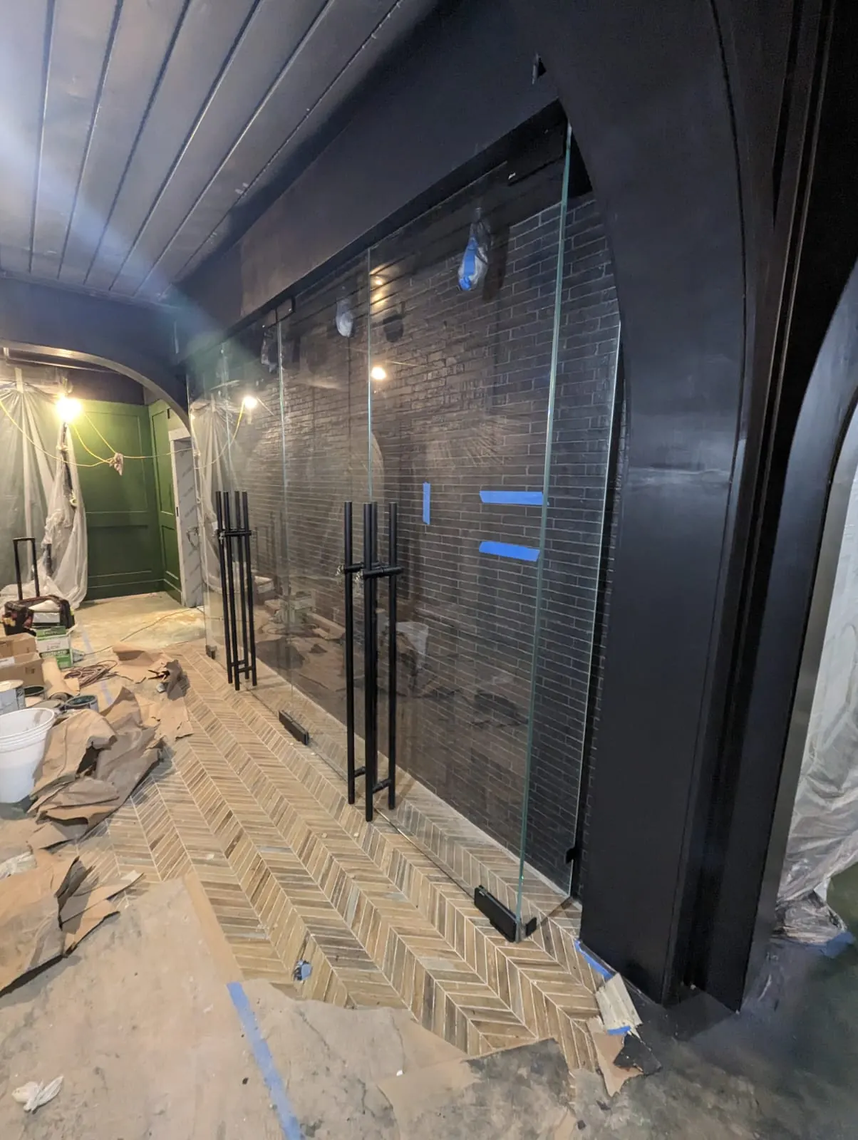 after office glass enclosure with black hardware in Southwest Florida