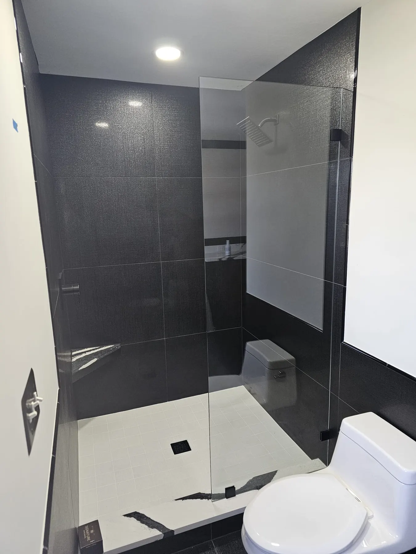after frameless shower glass with black hardware in Southwest Florida