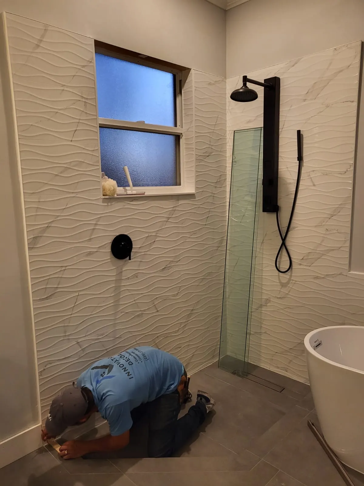 before frameless swing shower glass with brushed nickel hardware in Southwest Florida