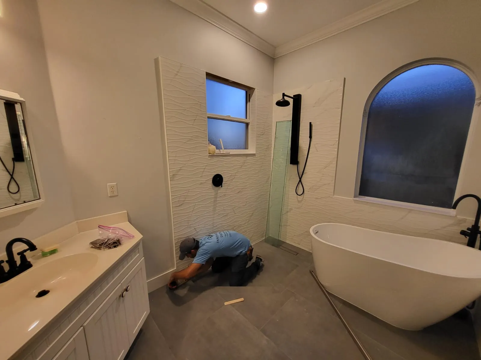 before frameless swing shower glass with brushed nickel hardware in Southwest Florida